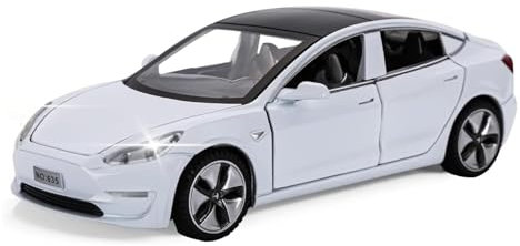 MODVKVK Tesla Model 3 1:32 Modellauto, Spielzeugauto mit Licht & Musik, Zurückziehfunktion, Legierungsdruckguss, Ideal für Kinder ab 3 Jahren & Sammler (Weiß)