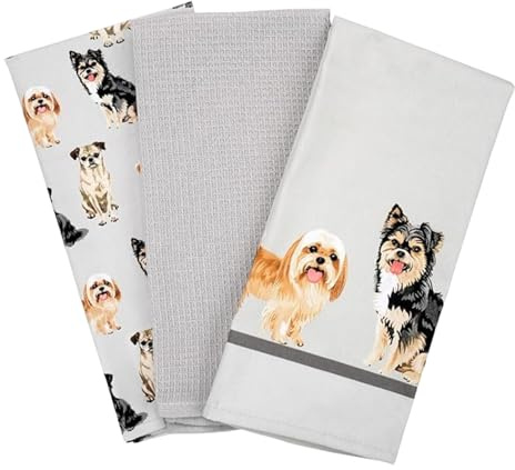 Sterling Sports Set of 3 Tea Towels For Kitchen - Premium Cotton Kitchen Towel Linen For Cooking, BBQ, Baking & Dish Drying - Ideal For Women & Men (Dog2)