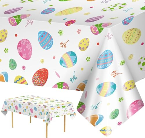 Tischläufer Ostern Eier, 2 Stück Ostern Tischdecke Wasserdicht, Tischdecke Ostern Eier, Oster Tischläufer Osterei Tischdecke Plastik, Ostertischdecke für Frühlings Küchentisch, Osterparty Dekoration
