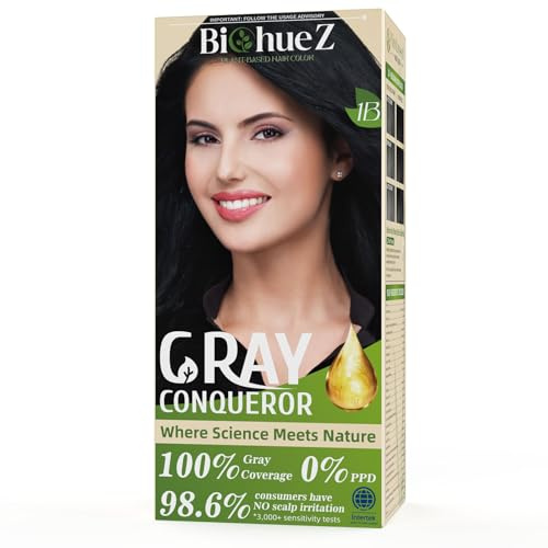 BioHueZ 1B Schwarz Permanente Haarfarbe PPD-frei | Pflanzliche Haarfarbe 100% Grauhaarabdeckung Vegan für ein langanhaltendes Farbergebnis 120ml