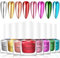 Metallic Nail Polish Set - 8Pcs Neon Colors Chrome Nail Varnish Kit - 7ML Air Dry Mirror Metallic Glossy Bright and Shiny Effect Long Lasting Manicure Art for Women Home Salon DIY