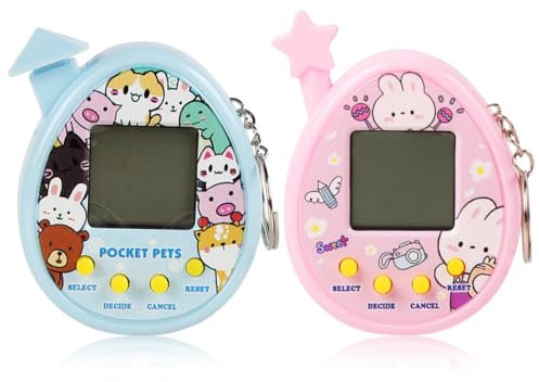 NHQZ 2 Stück Elektronische Haustier Spielmaschine, Tragbar Handheld Virtuelle Haustiere Spielzeug mit Schlüsselbund, Tier Spielekonsole für Erwachsene und Kinder, ab 5 Jahren