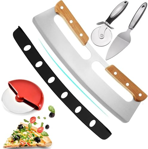 Lostwry Pizzaschneider Edelstahl Pizzamesser mit Rutschfestem Griff Abdeckung Ergonomischer Pizza Wiegemesser Pizzacutter Pizzarad Pizzaschere für Pizza, Kuchen, Waffeln, Teig