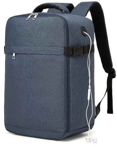Kono Mochila Viaje Cabina Avion 40x17x25 para Ryanair, Equipaje de Mano Impermeable con Puerto USB, Antirrobo, Correa para Maleta, Bolsa Maleta Cabina para Trabajo y Universidad, Hombre Mujer Marino