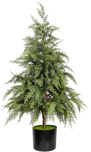 3ft Artificial Small Potted Christmas Tree - 90cm Realistic Green Cypress Faux Cedar Pine Mini Xmas Tree Winter Greenery Decoration for Holiday Desktop Tabletop Garden Indoor Outdoor Home Décor