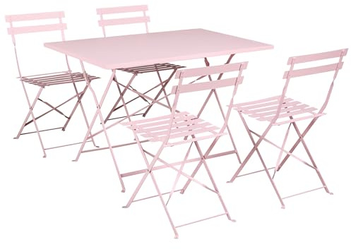 Beliani Steel Garden Outdoor Dining Set Folding Table and 4 Chairs Pastel Pink Fiori