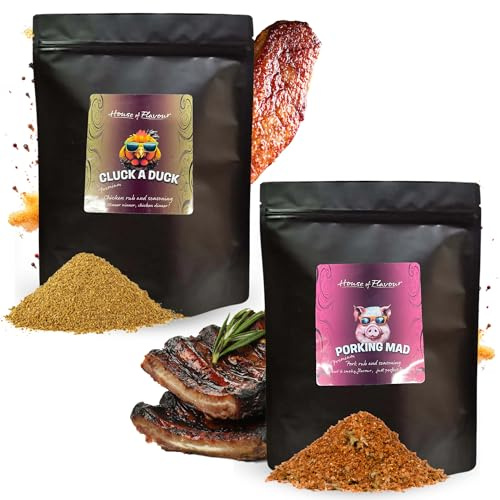 BBQ Meat Rub Seasoning Gift Set | 50g Dry Rubs for Chicken & Pork in Pouch | British Made | Meat Rubs for Roasting, Smoking & Grilling | BBQ Rubs and Spices UK | No Preservatives | By House of Flavour