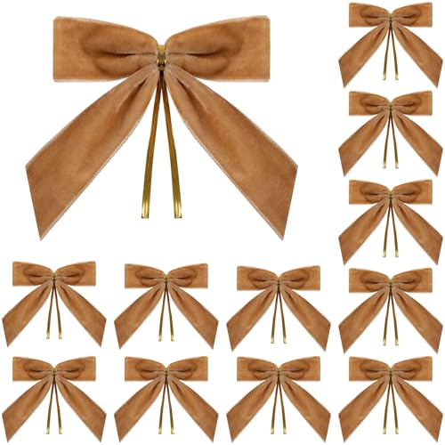 NUOGUAYI Schleifen Weihnachtsbaum, 12 Stück Weihnachtsschleifen Samt, Weihnachtsornament-Schleife, Weihnachten Dekorationen, Für Weihnachten Urlaub Hochzeit Feierlichkeiten (Braun)