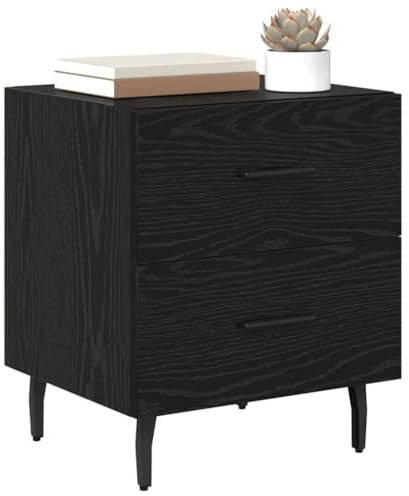 vidaXL Bedside Cabinet Black Oak 40 x 35 x 47.5 cm Engineered Wood, Rustic Nightstand, Compact Table with Storage, Bedroom Organiser, Engineered Wood Bedside Cabinet for Modern Decor