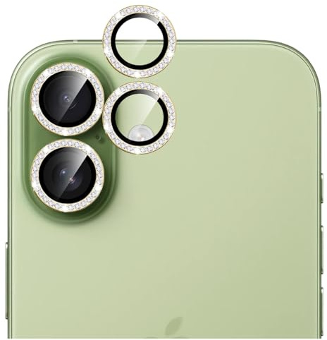 GIOPUEY Kameraschutz Kompatibel mit iPhone 17, Kristalldiamant, Metalle Kamera Schutzrahmen, Metall Ring + Schutzglas, Kameraschutz - Gold
