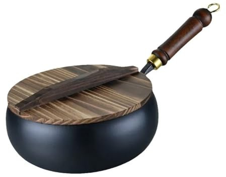 QWWQYDY Wok Induction Casserole antiadhésive épaisse non revêtue, casserole de cuisine, poêle à frire(With Wood Lid)
