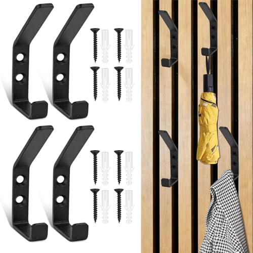 vnfsmy 8 Stück Haken für Akustikpanele Wandpaneele Kleiderhaken Zubehör | doppelter Garderobenhaken,13mm Garderobenhaken Wandhaken Schwarz für Jacken, Taschen, Hüte, Skateboards