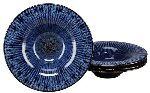 Creatable, 24977, Serie Allegra Magic Blue, 4-teiliges Geschirrset für 4 Personen, Pastateller aus Steinzeug, spülmaschinen- und mikrowellengeeignet, Made in Europe