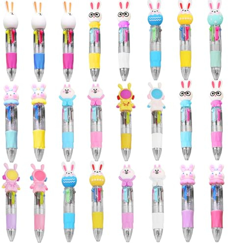 CWENDANER 24 Stück Stift Ostern, 4 Farbige Mini Ostern Kaninchen Muster Kugelschreiber,Kinder Kugelschreiber Büro und Studenten Schulbedarf,Mitgebsel,Gastgeschenke für (5-10 Jährige)