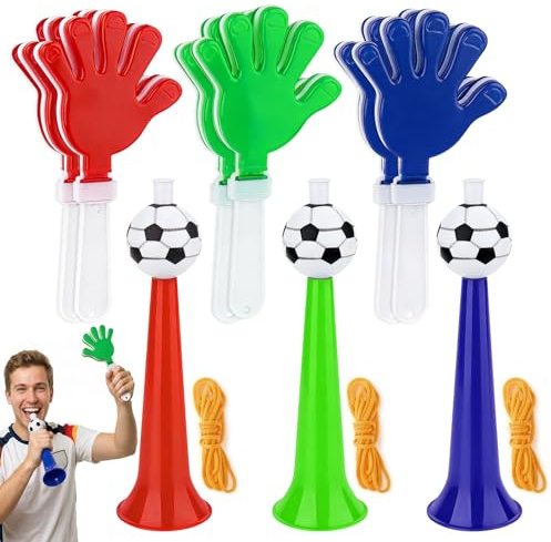 Suofuolef 3 Stück Vuvuzela with 6 Stück Klatschhand, Laut Fußball Fan Tröte, Horn Tröte Zum Anfeuern für Kinder, Fans, für Fußball-Themenparty, Weltmeisterschaft