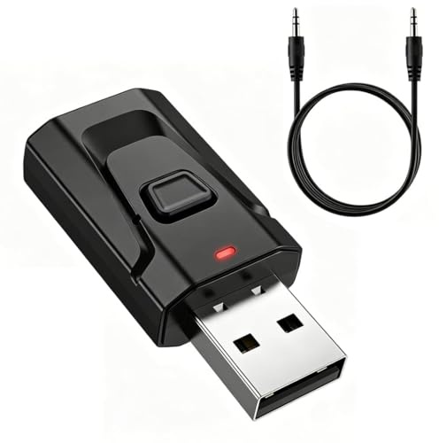 Adaptador Bluetooth USB 5.0 2 en 1 Transmisor y Receptor Audio con Jack 3.5mm Estéreo Inalámbrico Baja Latencia para TV Coche PC Altavoces y Sistema de Audio Doméstico Manos Libres