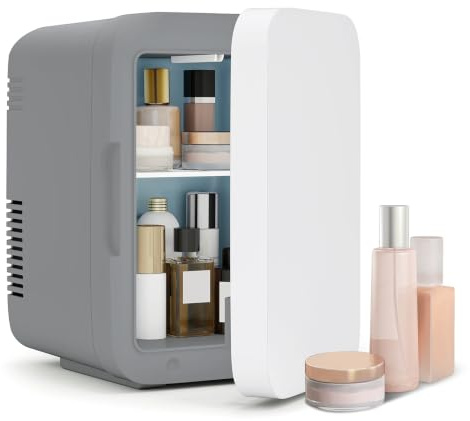 eklipt Mini Fridge for Bedrooms Portable Refrigerat | Cooler & Warmer, AC/DC Powered, Quiet & Compact, Skincare Cosmetic Fridge, Small Desk Refrigerator for Office, Car, Grey