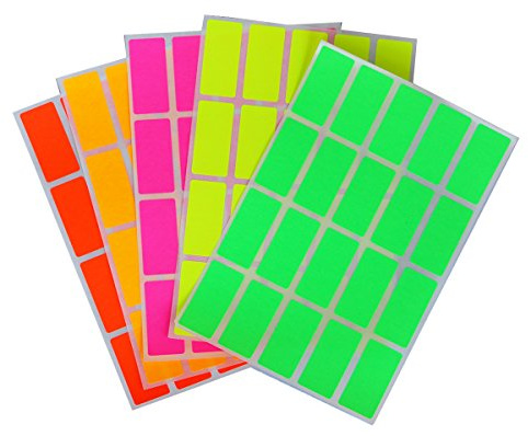 Color Coding Labels Rectangle Florescent neon 4cm x 1.9cm Rectangular Stickers in Bright Colors/Yellow/Pink/Orange/Green/Red (40mm x 19) - 400 Pack by Royal Green | 400 neon rectangle labels in 5 bright colors for color coding, organizing, sorting, and quick identification.