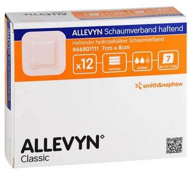 ALLEVYN Schaumverband 7x8 cm haftend 12 St