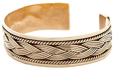 WINDALF Damen Handmade Vintage Armreif ARINA Ø 6 cm Celtic Armschmuck mit Zopfmuster Bohemia Freundschaftsband Bronze