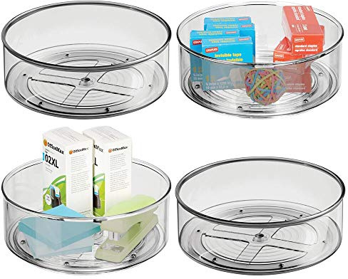mDesign 4er Set Lazy Susan Ordnungssystem für den Schreibtisch – praktischer Schreibtischorganizer mit hohen Seitenwänden – drehbarer Stiftehalter fürs Büro und Haushalt – rauchgrau