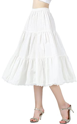 BEAUTELICATE Jupon sous Robe sous-Jupe 100% Coton Année 50 Jupe Rockabilly Évasée A-Ligne avec Dentelle Court Longue Midi Maxi pour Femme Fille (M, Ivoire - 75cm Longueur)