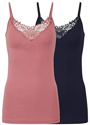 ONLY Onlkira Lace Singlet 2 Pack Noos Débardeur, Bleu (Night Sky Pack: Night Sky/Withered Rose), X-Small (Lot de 2) Femme