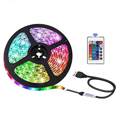 NA USB LED Strip Lights with 24 Remote Control, 5050RGB, 5 Volts,Safe and Touchable,DIY Indoor/Outdoor (3M/9.84FT)