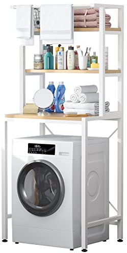 MOYIPIN Estante de almacenamiento para lavadora de 3 niveles para ahorrar espacio en el baño, estante de almacenamiento por encima del inodoro, estante de almacenamiento ajustable, color blanco