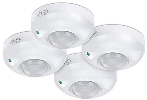 conecto Infrarot Bewegungsmelder Decke innen Aufputz Deckenmontage LED 360° Lichtsteuerung IP20 Dämmerungssensor (4er Set), weiß
