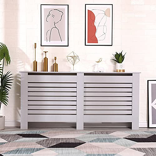 CFDZ Newry High Gloss Radiator Covers,in 4 Sizes,in 4 Colors,Wall Decorative Cabinet,Assemble Needed,78/111.5/151.5/172cmX19X82cm (Grey-XL-172cm)