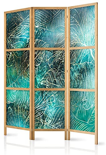 murando - Paravent Raumteiler Holz Tropische Blätter, 135x172 cm, 3-teilig | Mobiler Sichtschutz, sofort einsatzbereit, Holzrahmen, ideal fürs Wohnzimmer oder Büro, geruchsneutral, lichtbeständig