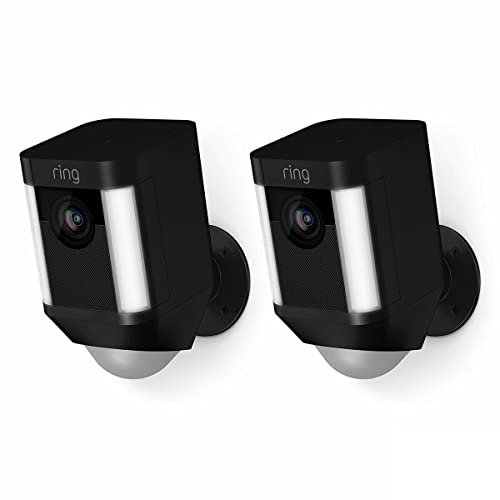 outdoor Ring Spotlight Surveillance Camera battery - Black - Duopack, 2 Count (Pack of 1) 1080p