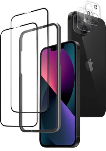 iTedel Bundle with 2 Pack iPhone 13 Mini Screen Protectors & 2 Pack Camera Lens Protectors Premium Series Full Coverage Tempered Glass Easy Installation Double Anti Scratch & Fingerprint Coating