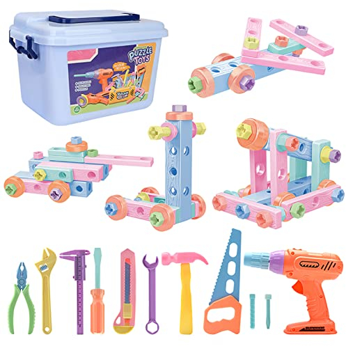 Veluoess 79 Stück Kinder Werkzeug Spielzeug, Bauwerkzeug Spielzeug mit Aufbewahrungsbox Werkzeugkoffer Kinder Spielzeug Rollenspiel Spielzeug für Kinder 3+
