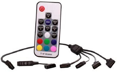 Xilence LQZ.RGB_Set, RGB Remote Control für RGB LED PC Komponenten (RGB Netzteile, RGB CPU Kühler, RGB Gehäuselüfter), Receiver, 1to4 RGB Splitter, schwarz/weiß
