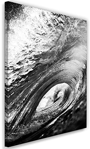 Feeby Vlies Leinwandbild Große Wellen Ozean Surfen 20x30 cm Wand Bild Kunstdruck Deko Wohnzimmer Wohnungs Deko Wasser Schwimmen Meer schwarz-weiß