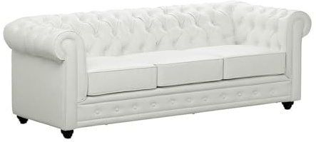 Vente-unique - Sofa ohne Schlafmöglichkeit 3 Chesterfield - Kunstleder - weiß