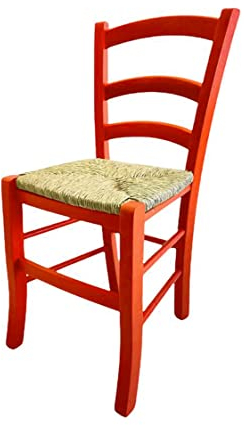 Stuhl Venedig, farbiges Holz, Stroh, für Restaurant, Agrotourismus, Küche, Haus - Grün, Blau, Gelb, Rot (Orange)
