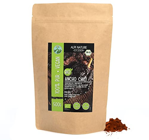 Alpi Nature Chile Ancho Orgánico en Polvo 500g, Chiles Anchos Molidos, Condimento Mexicano Picanto