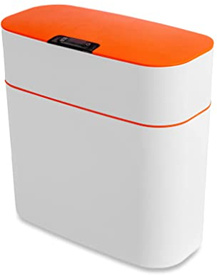 IOIUSKKU Poubelle Intelligente Induction Salle de Bain 16L Poubelle avec Couvercle Poubelle Cuisine Intelligente déchets Chambre Salon, Blanc orangé