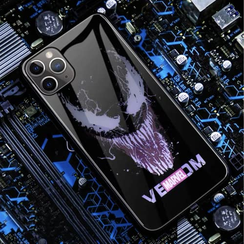 Venom LED-Hülle für iPhone 12/12 Pro leuchtendes Comic-Anime-Superhelden-Handyhülle, bunt, leuchtend, modisch, luxuriös, gehärtetes Glas, Hybrid-Handyhülle, Zubehör für Männer (Venom)