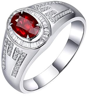 Daesar Ring Männer Weißgold 750, Trauringe Siegelring mit 0.7ct Oval Rubin Hochzeitsringe Weißgold mit Diamant Größe 60 (19.1)