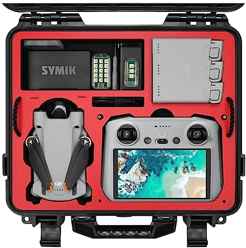 SYMIK A310-MM3DL Mini 3 Pro Drohnen-Hülle, doppellagig, wasserdicht, Hartschalen-Tragetasche für DJI Mini 3 Pro/Mini 3/Fly More Combo, mit DJI RC oder RC-N1, passend für Landeplatz, iPad; robuste