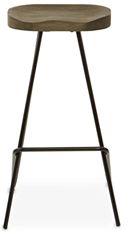 Premier Housewares Elm Wood Bar Stool, Ergonomic Design, Industrial Design, Sleek and Sturdy, Elm Wood Seat, Black Finish Metal Frame, Modern Retro Style, Bar Stool Dimensions W44 x D47 x H78cm.
