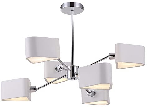 Außergewöhnliche futuristische Pendelleuchte Brianne, Chrom Metall, dreieckige Lampenschirme aus Akrylglas, 6-flammig, exkl. E14 40W für Wohnzimmer, Küche, Schlafzimmer, Esszimmer und Büro