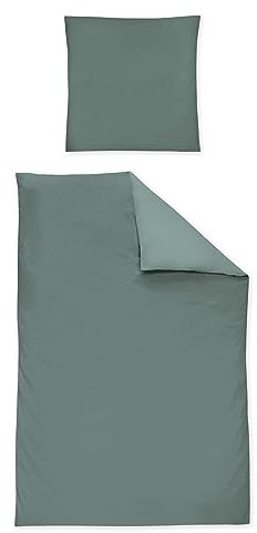 Irisette Mako-Satin Uni Bettwäsche Set Uni Paris 8000 grün 135 x 200 cm + 1 x Kissenbezug 80 x 80 cm