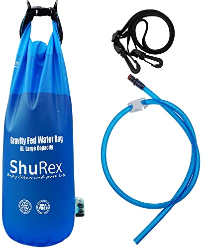 Shurex Sacco per acqua a gravità per filtro dell'acqua di sopravvivenza Sawyer, 1,5 Gal, grande gravità, compatibile con LifeStraw e altri filtri per acqua, pieghevole, senza BPA (6L)
