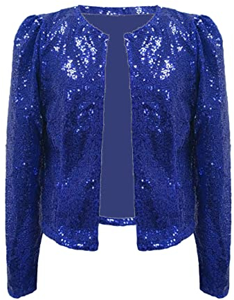 Damen Urban Pailletten Pailletten Funkelnde Cardigan Jacke Arbeitsanzüge Damen, blau, XXX-Large