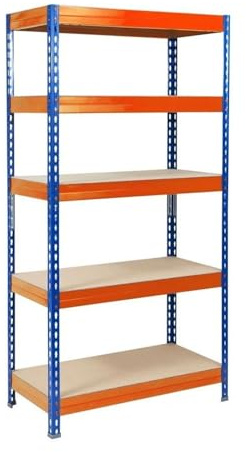 KARAT Étagères à Grande Tenue, Etagère à emboîter, Montage sans Outils, Rayonnages Charges Lourdes Magasin & Garage, Étagère d'atelier modulable (Bleu-Orange 220x120x45 cm - 5 Niveaux)